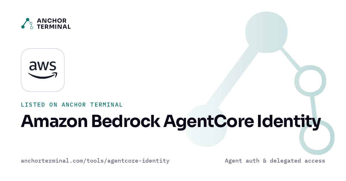Amazon Bedrock AgentCore Identity, listed on Anchor Terminal, light sharing image