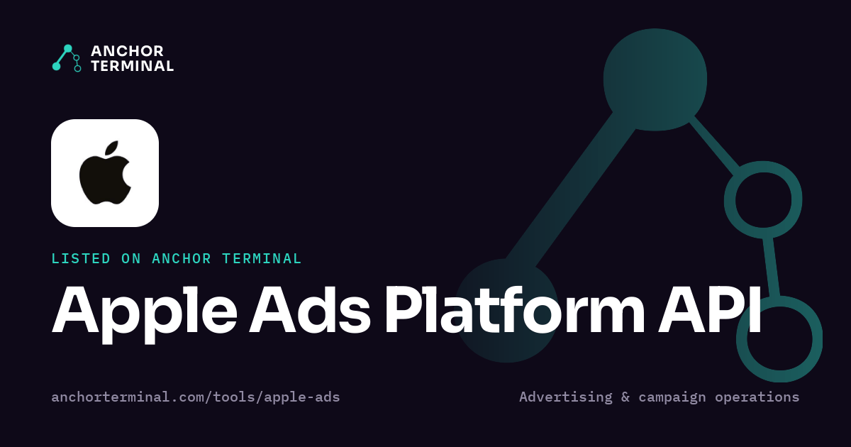 Apple Ads Platform API, listed on Anchor Terminal, dark sharing image