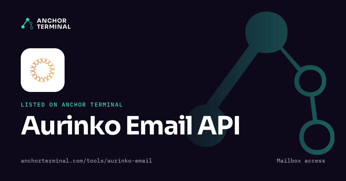 Aurinko Email API, listed on Anchor Terminal, dark sharing image