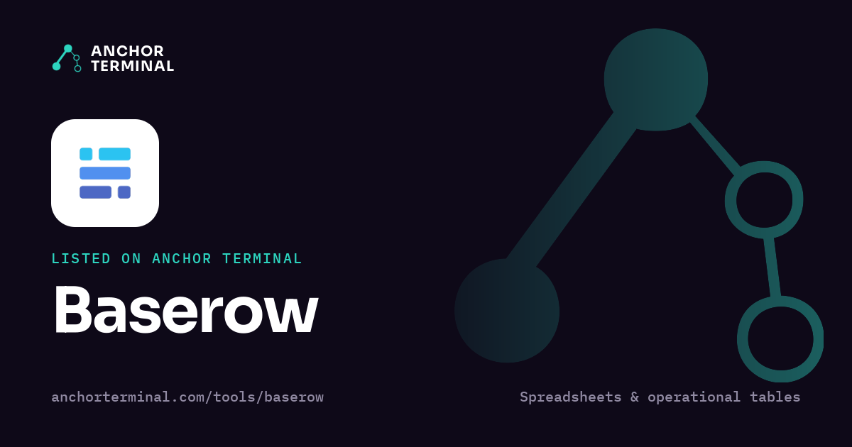 Baserow, listed on Anchor Terminal, dark sharing image