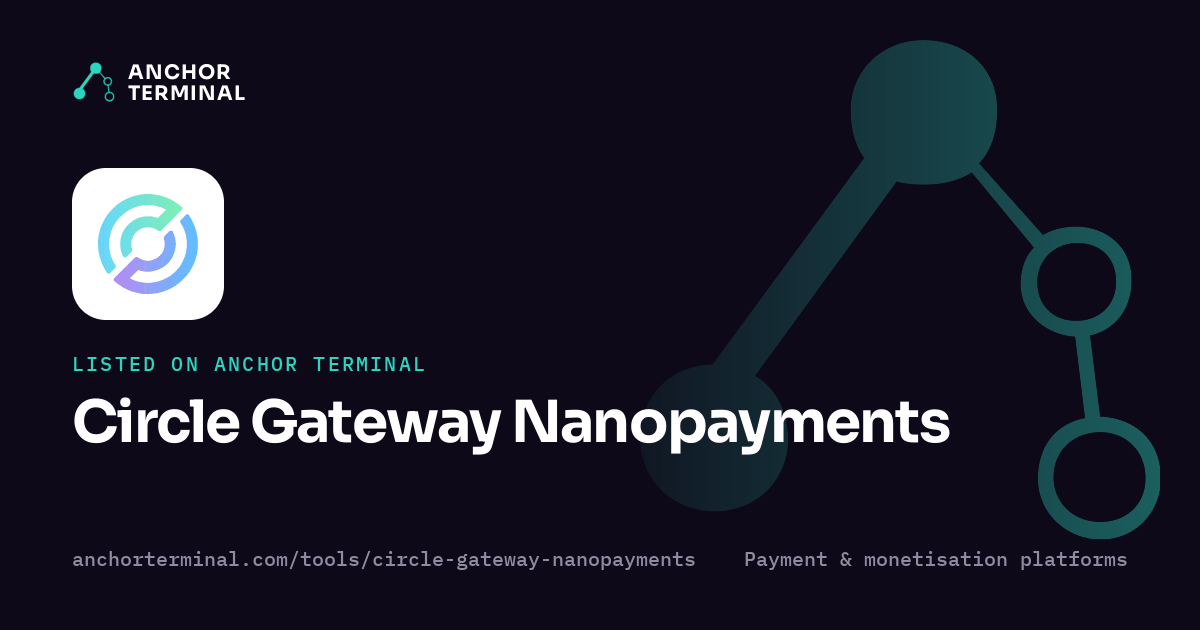 Circle Gateway Nanopayments, listed on Anchor Terminal, dark sharing image
