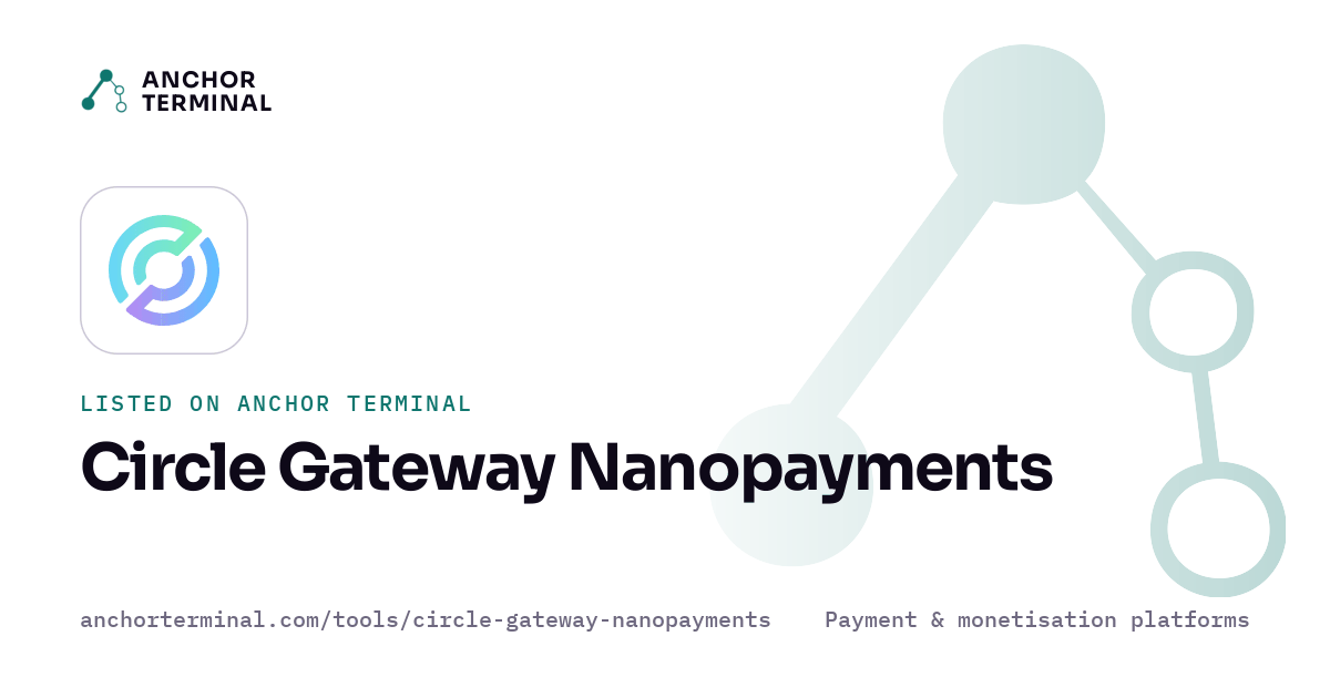 Circle Gateway Nanopayments, listed on Anchor Terminal, light sharing image
