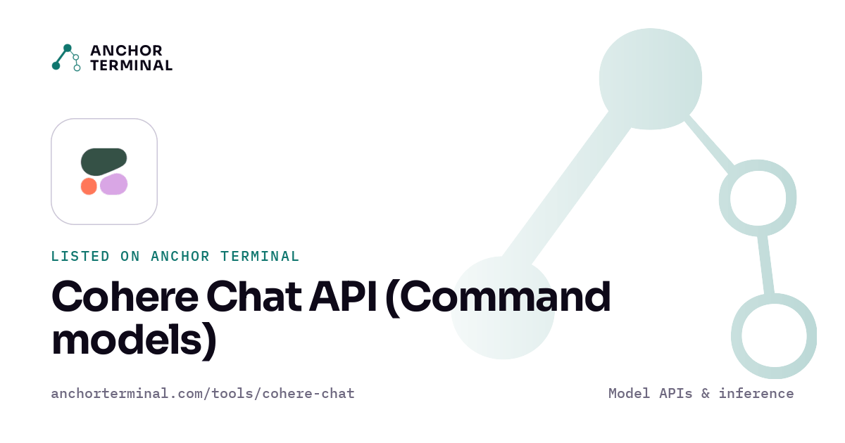 Cohere Chat API (Command models), listed on Anchor Terminal, light sharing image