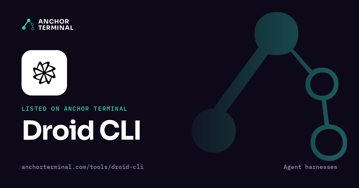 Droid CLI, listed on Anchor Terminal, dark sharing image