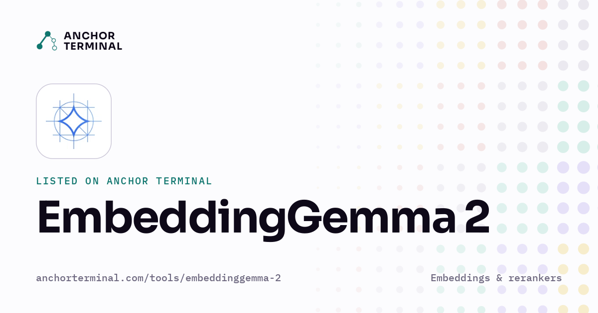 EmbeddingGemma 2, listed on Anchor Terminal, light sharing image