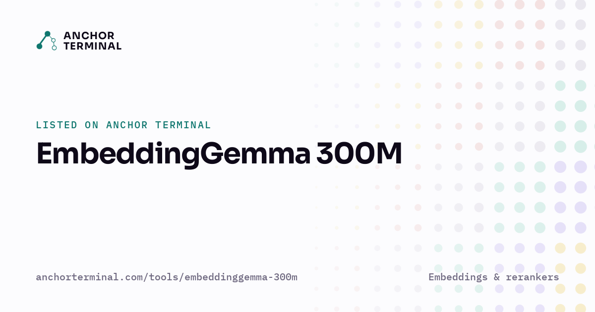 EmbeddingGemma 300M, listed on Anchor Terminal, light sharing image