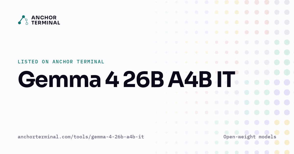 Gemma 4 26B A4B IT, listed on Anchor Terminal, light sharing image