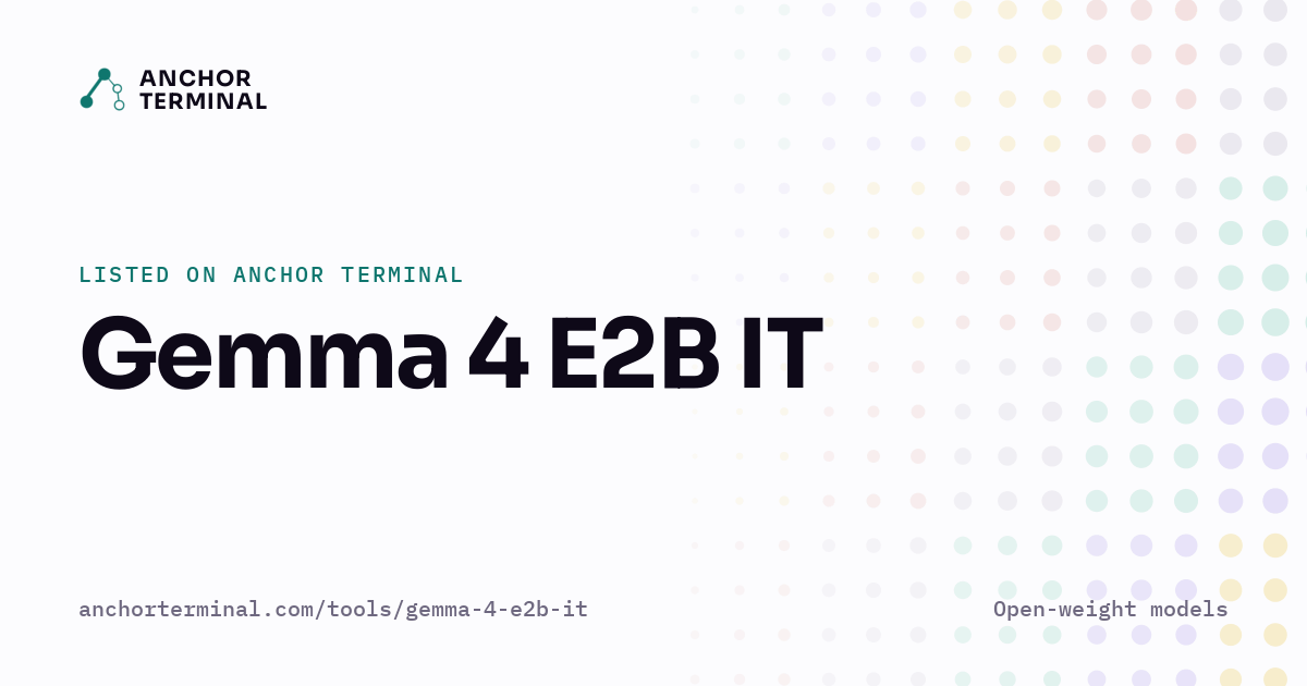 Gemma 4 E2B IT, listed on Anchor Terminal, light sharing image