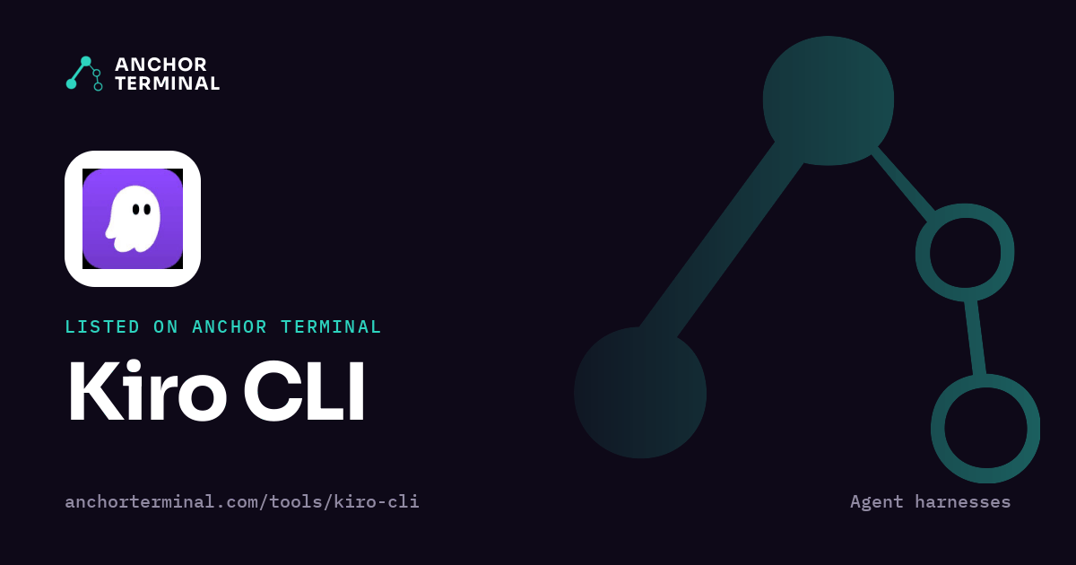 Kiro CLI, listed on Anchor Terminal, dark sharing image