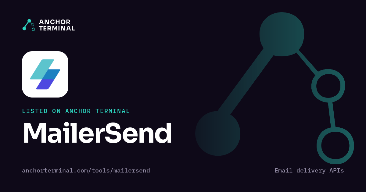 MailerSend, listed on Anchor Terminal, dark sharing image