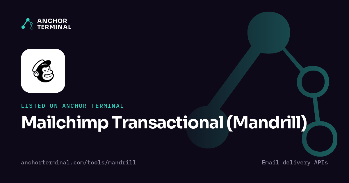 Mailchimp Transactional (Mandrill), listed on Anchor Terminal, dark sharing image