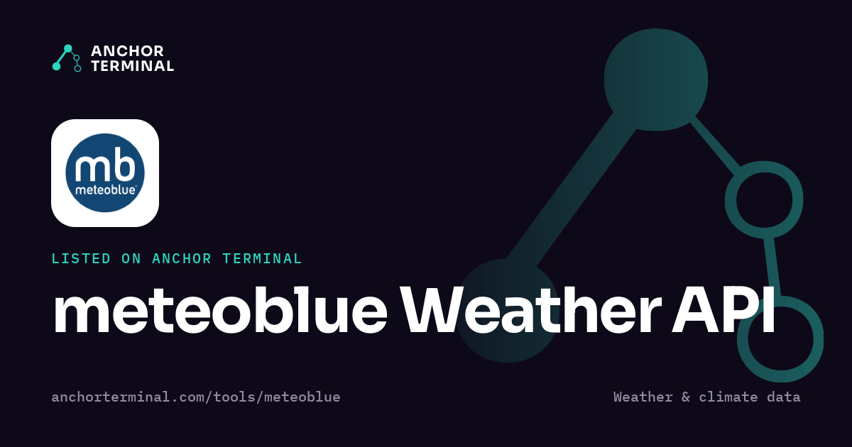 meteoblue Weather API, listed on Anchor Terminal, dark sharing image