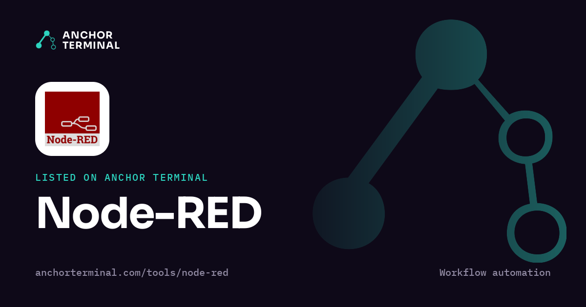 Node-RED, listed on Anchor Terminal, dark sharing image