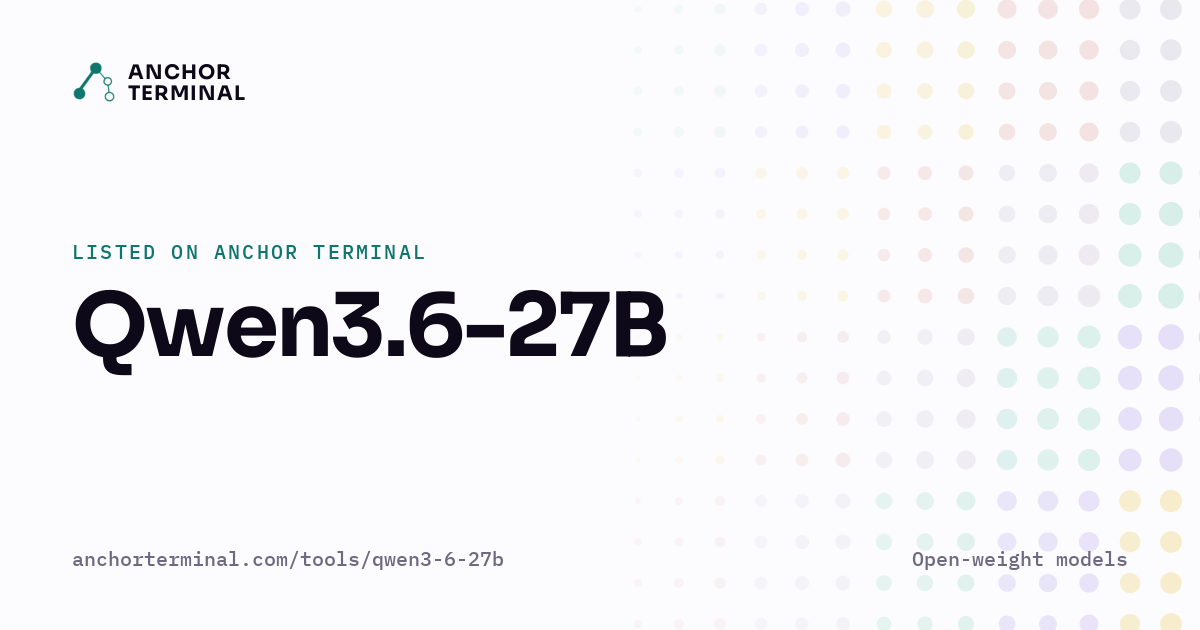 Qwen3.6-27B, listed on Anchor Terminal, light sharing image
