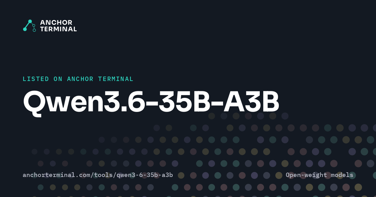 Qwen3.6-35B-A3B, listed on Anchor Terminal, dark sharing image
