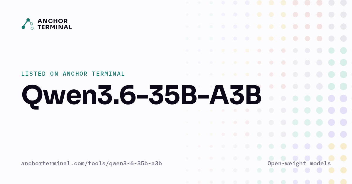Qwen3.6-35B-A3B, listed on Anchor Terminal, light sharing image