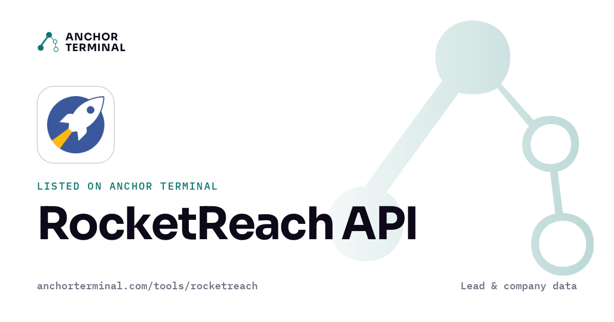 RocketReach API, listed on Anchor Terminal, light sharing image