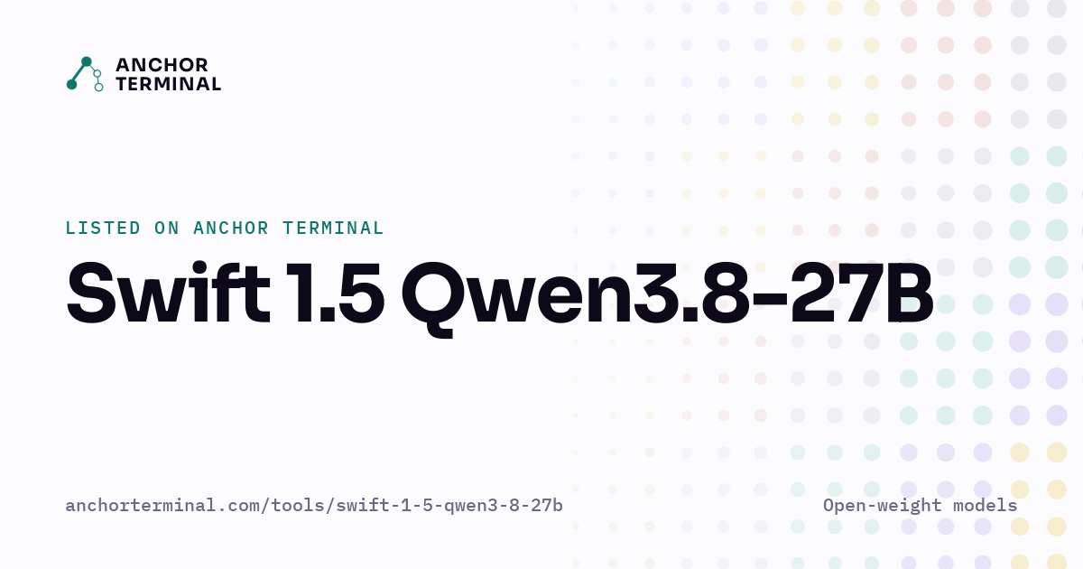 Swift 1.5 Qwen3.8-27B, listed on Anchor Terminal, light sharing image