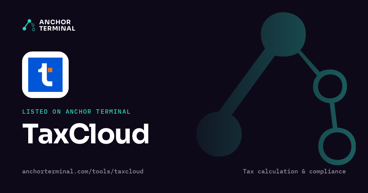 TaxCloud, listed on Anchor Terminal, dark sharing image