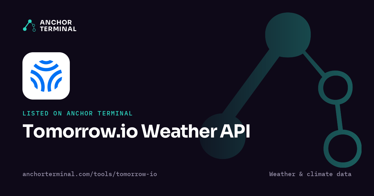 Tomorrow.io Weather API, listed on Anchor Terminal, dark sharing image