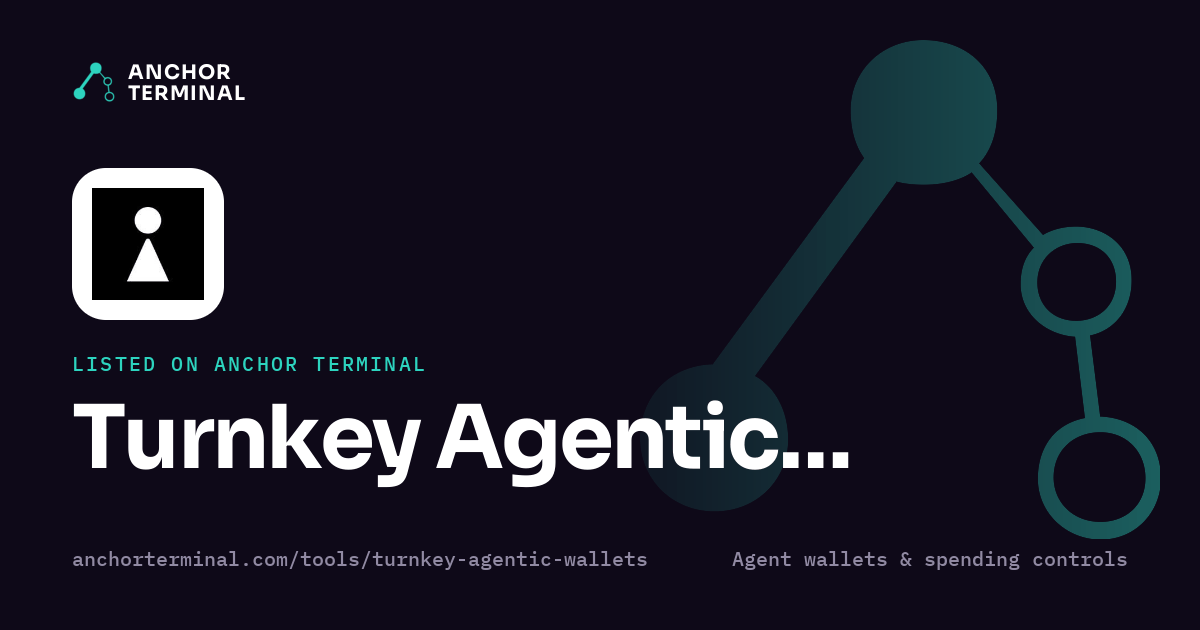 Turnkey Agentic Wallets, listed on Anchor Terminal, dark sharing image
