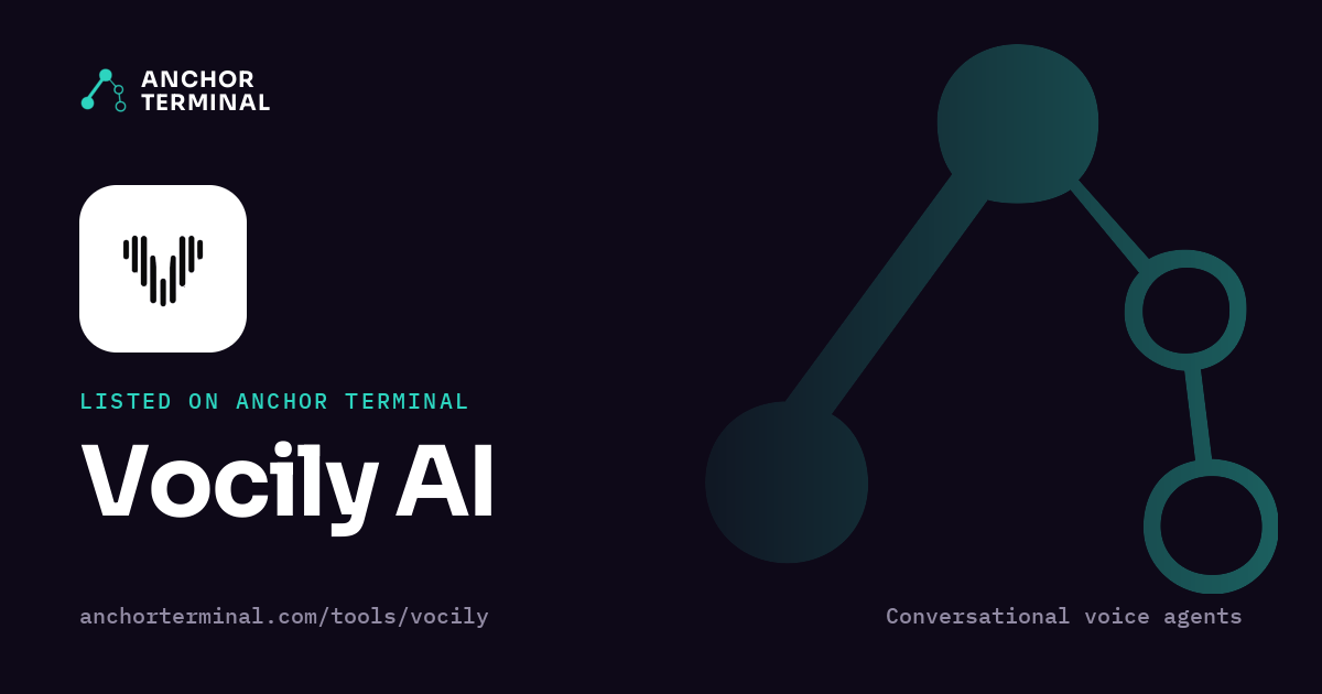 Vocily AI, listed on Anchor Terminal, dark sharing image