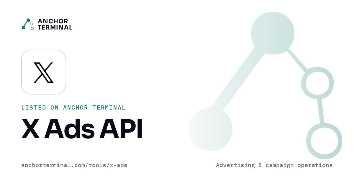 X Ads API, listed on Anchor Terminal, light sharing image
