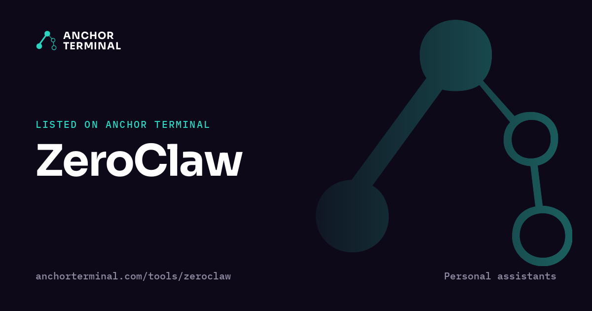 ZeroClaw, listed on Anchor Terminal, dark sharing image