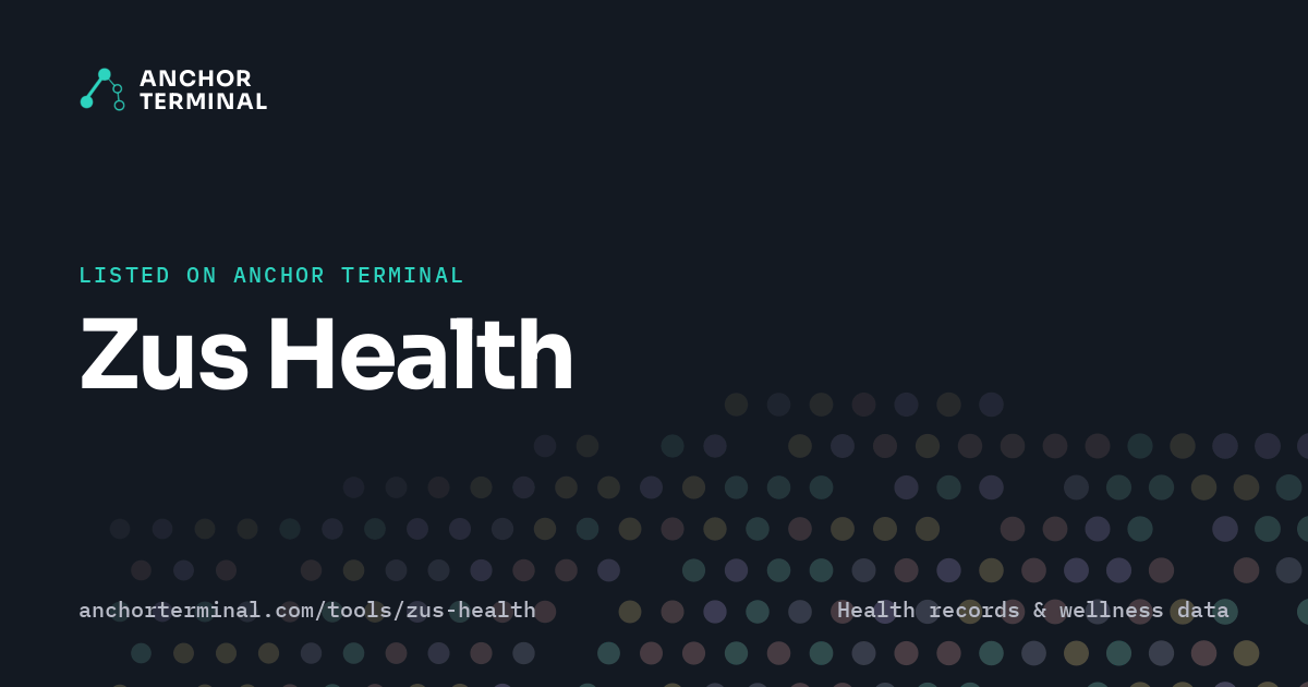 Zus Health, listed on Anchor Terminal, dark sharing image